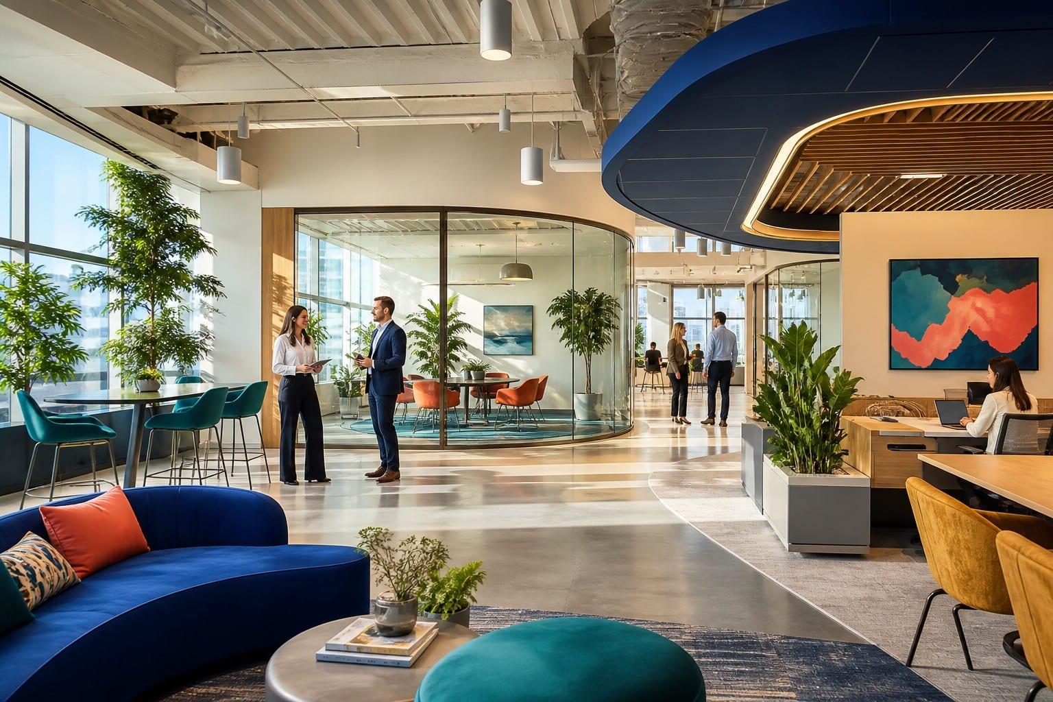 Colleagues meeting in a modern advisory office space