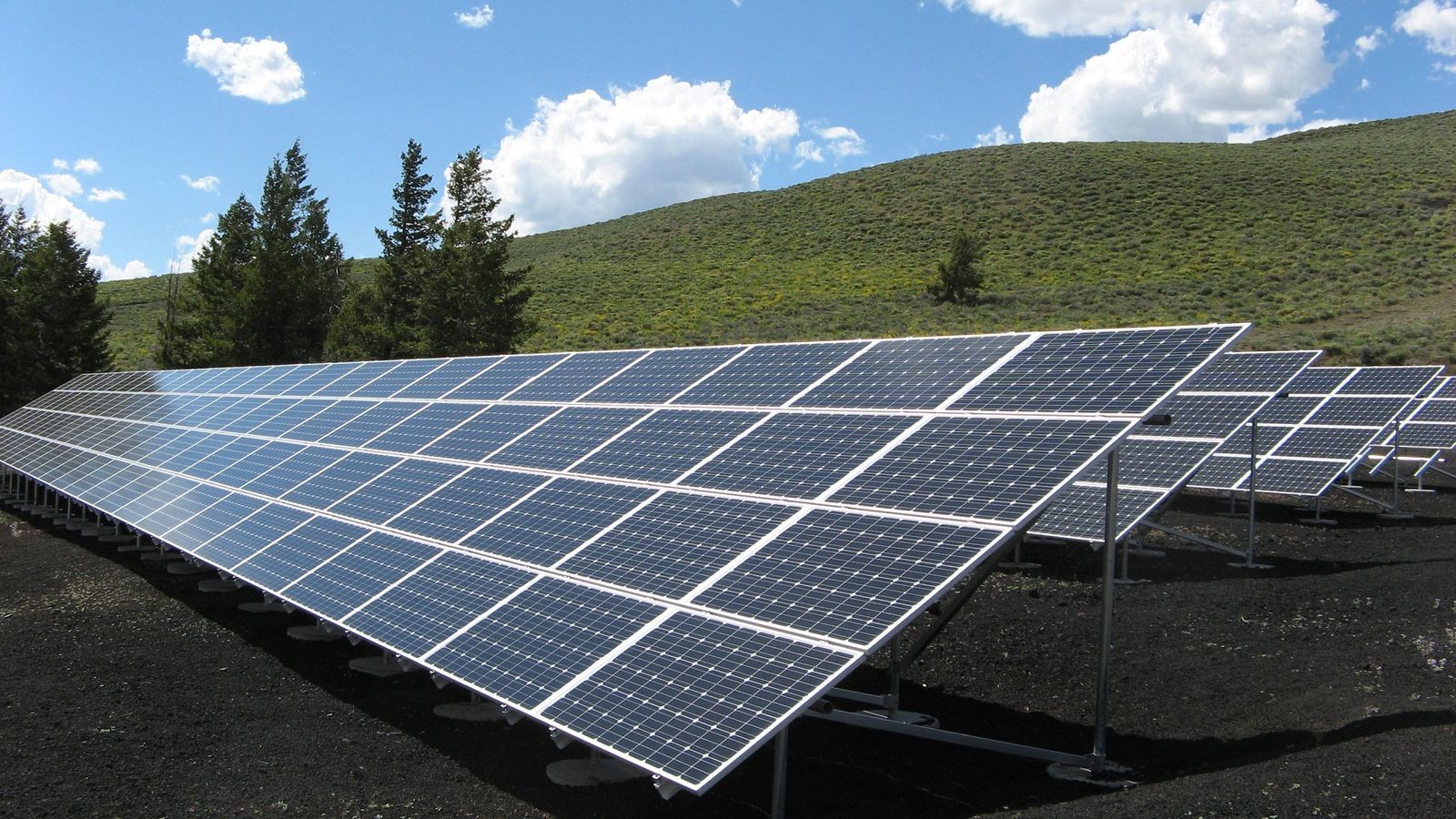 Solar arrays across a utility-scale renewable energy site